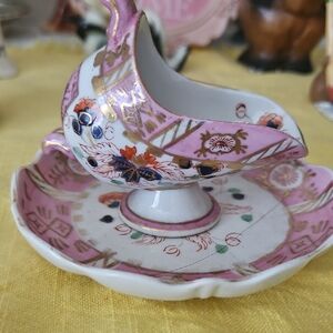 Japan Japanese Porcelain Sauce Boat & Underplate & Enamel Pin Tray